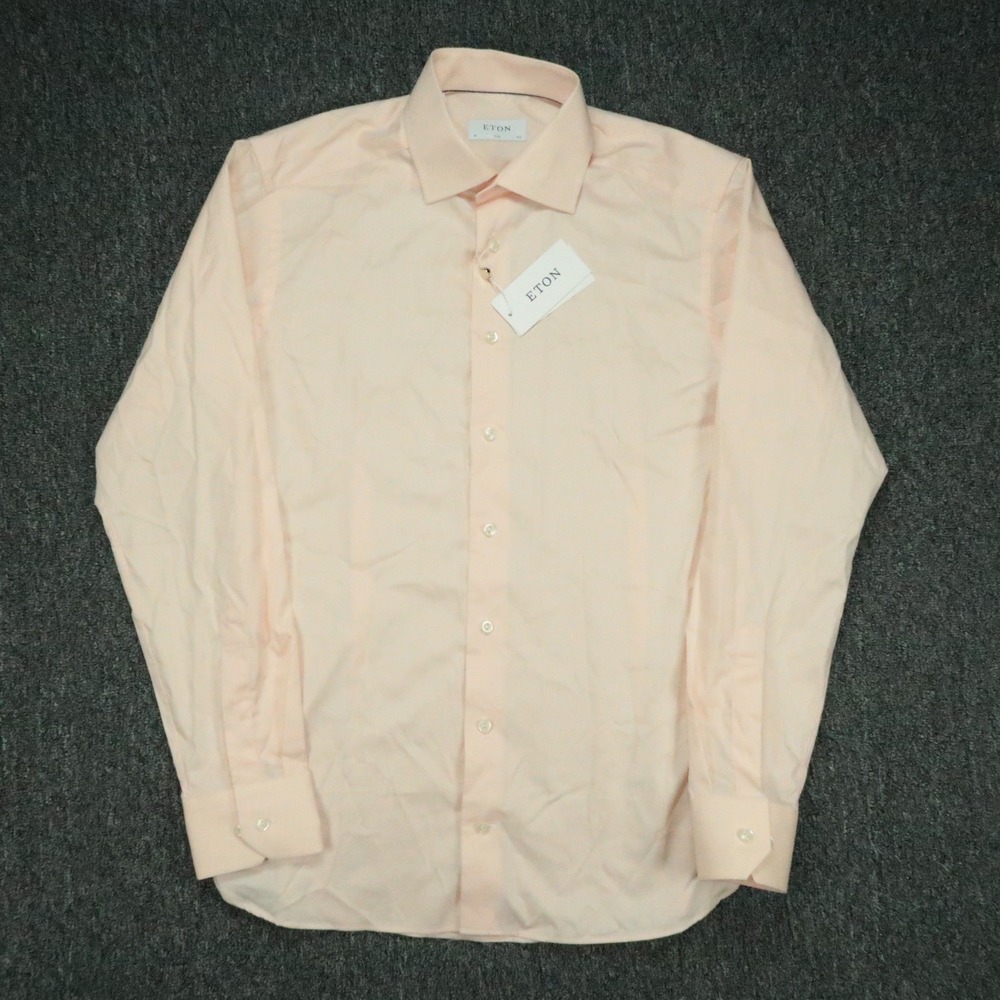 Eton Shirt Mens Medium Orange Peach Brocade Slim Long Sleeve Dress Button Up